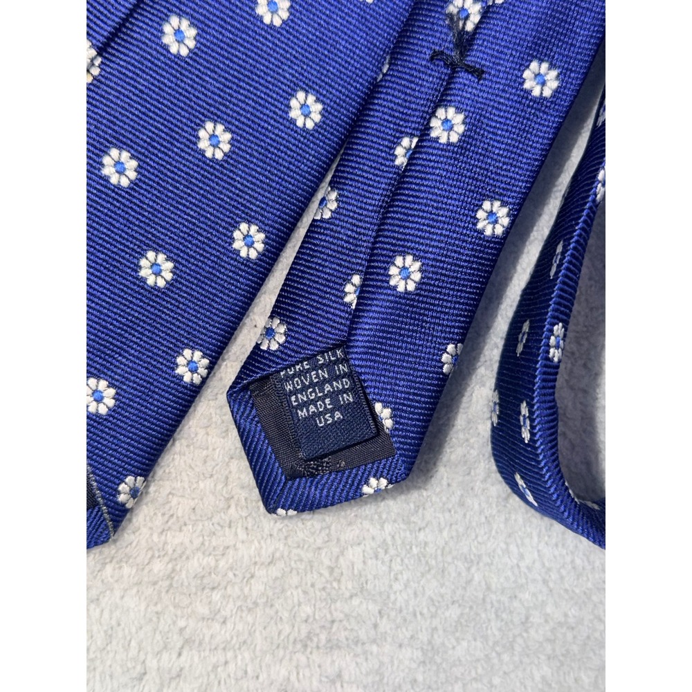 Brooks Brothers Makers Mens Silk Tie Blue White Floral Daisy Woven England USA